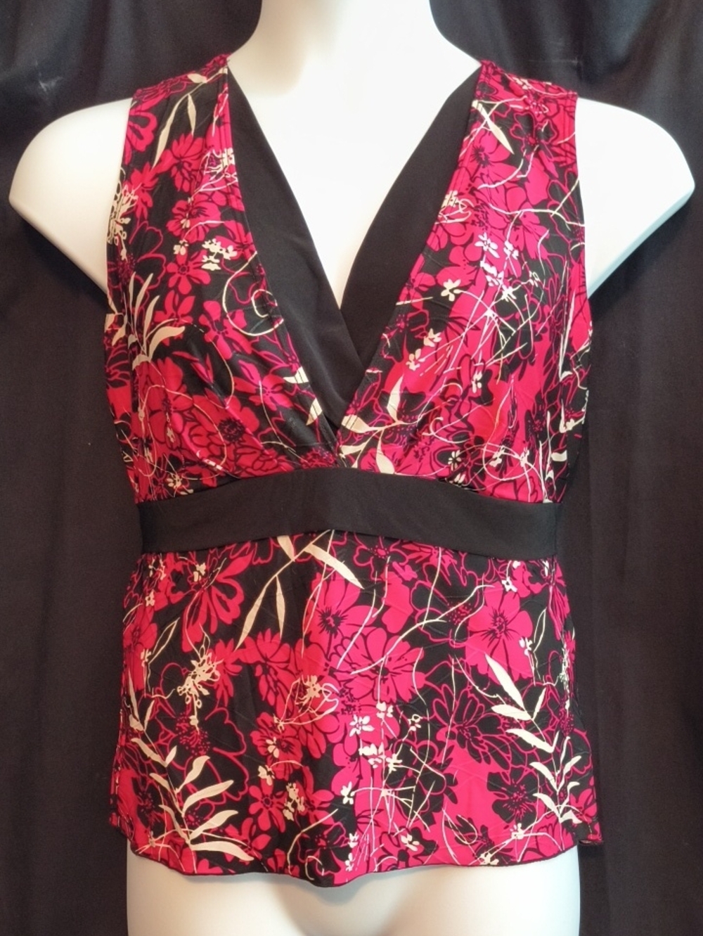 Fashion Bug Stretch Pink Floral Top with Black & White Accents #0069